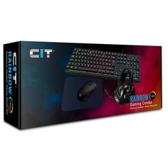 CiT Rainbow 4-in-1 Gaming Kit - Backlit RGB Keyboard, 2400 DPI RGB Mouse, 40mm Driver Headset, Mouse Mat