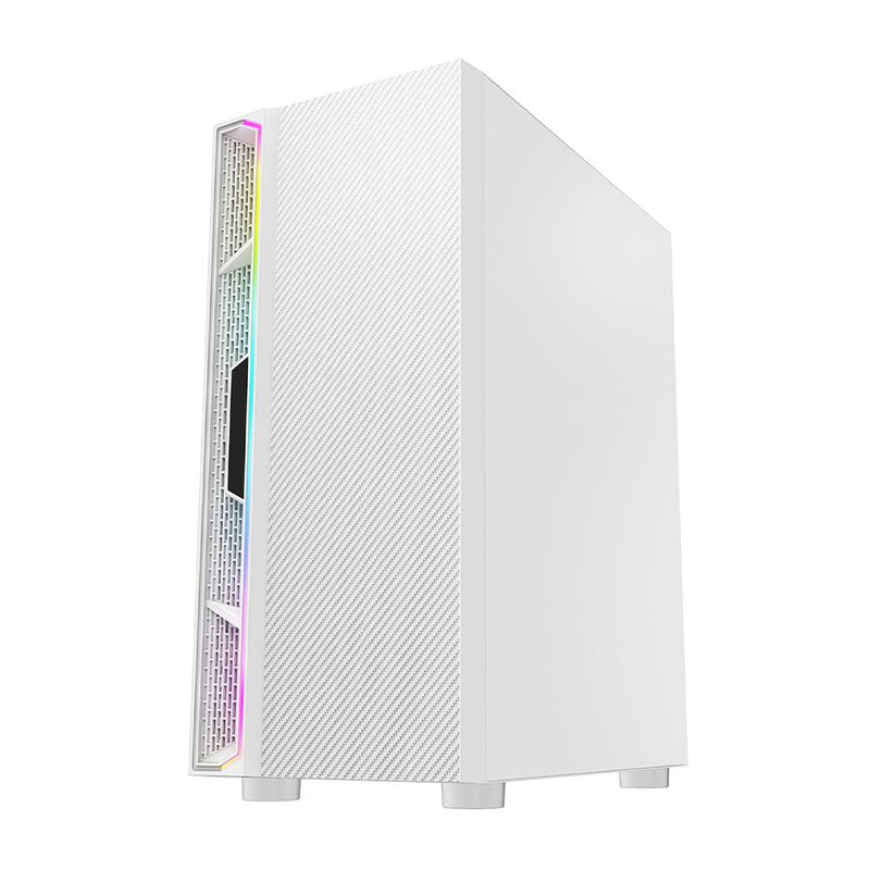 CIT Galaxy White Mid-Tower PC Gaming Case with 1 x LED Strip 1 x 120mm Rainbow RGB Fan Included Tempered Glass Side Panel