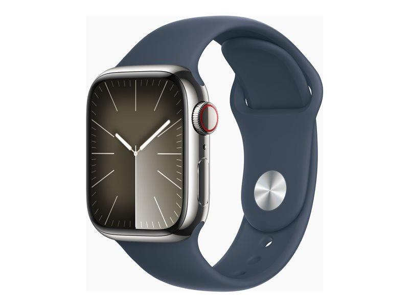 Apple Watch Series 9 (GPS + Cellular) - 41 mm - Silver Stainless Steel - Storm Blue - Band Size: M/L