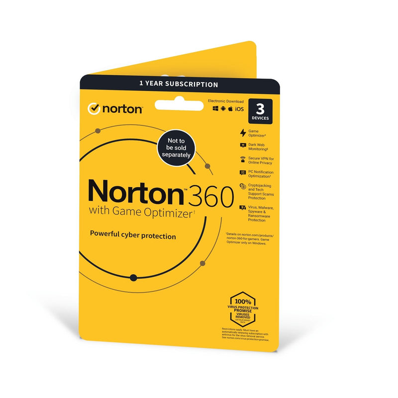 Norton 360 with Game Optimizer, Antivirus software for 3 Devices, 1-year subscription