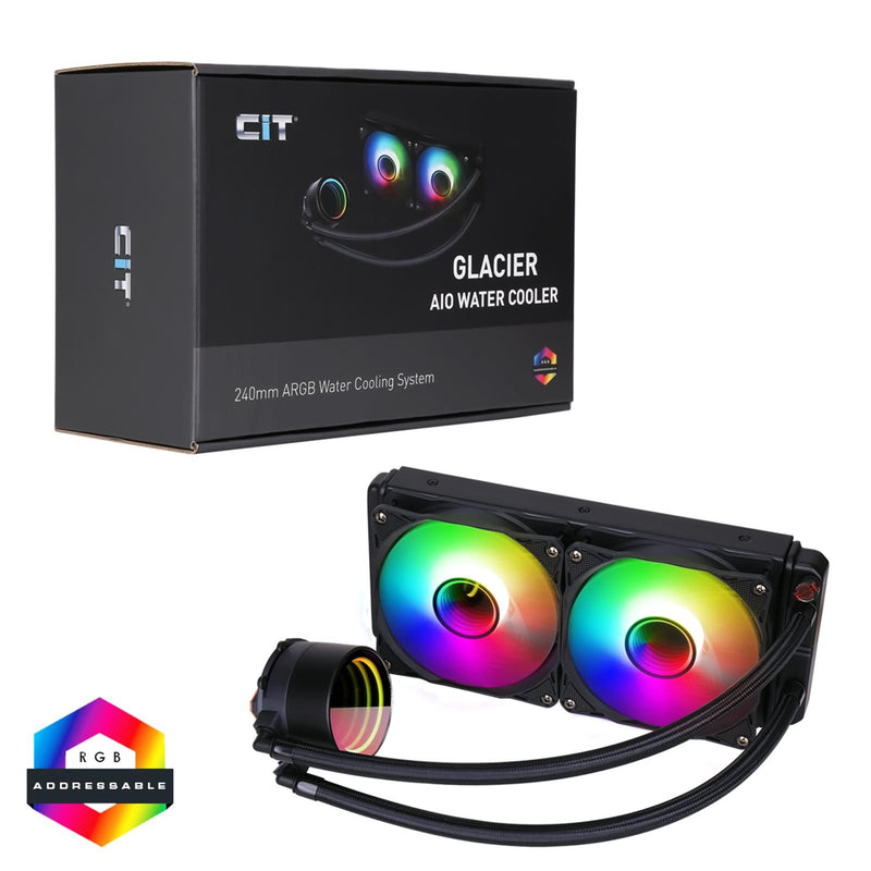 CiT Pro Glacier Infinity Black AIO Cooler, 240mm, 2x 120mm ARGB Fans