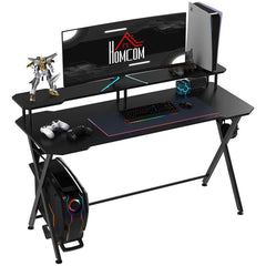 HOMCOM Gaming Desk with Headphone Hook and Curved Front