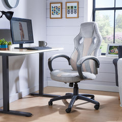 X Rocker | Maverick Fabric Height Adjustable Office Gaming Chair with Natural Lumbar support - Dove Grey/Blush