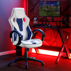 X Rocker | Maverick Height Adjustable Office Gaming Chair with Natural Lumbar support - White/Blue