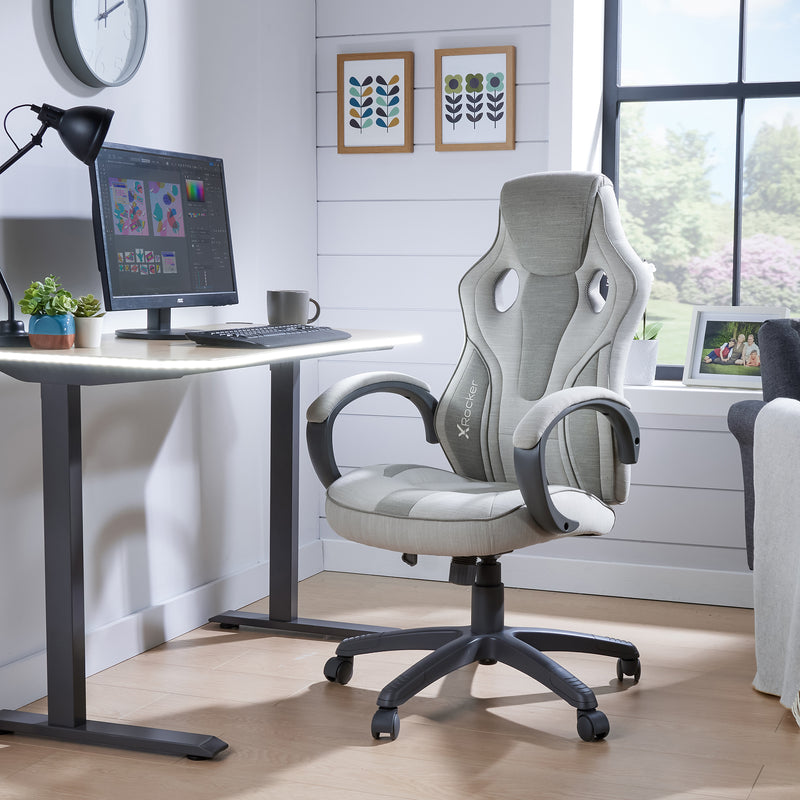 X Rocker | Maverick Fabric Height Adjustable Office Gaming Chair with Natural Lumbar support - Natural/Taupe