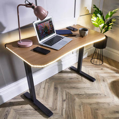 XR Living - Oka Office Desk with LED Lights & Wireless Charging - Oak Effect