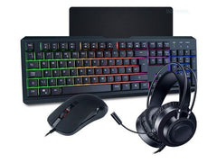 CiT Rainbow 4-in-1 Gaming Kit - Backlit RGB Keyboard, 2400 DPI RGB Mouse, 40mm Driver Headset, Mouse Mat