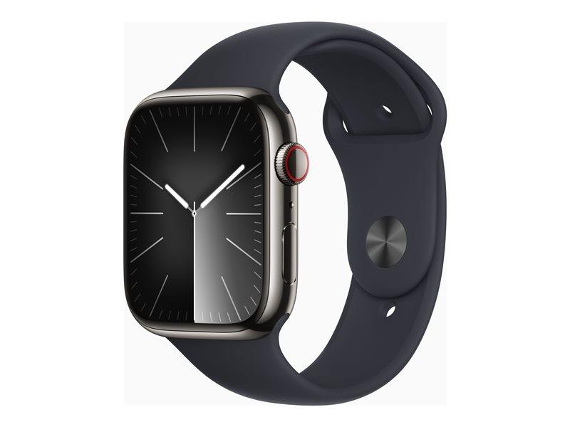 Apple Watch Series 9 (GPS + Cellular) - 45 mm - Graphite Stainless Steel - Midnight - Band Size: S/M