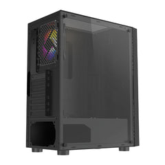 CIT Galaxy Black Mid-Tower PC Gaming Case with 1 x LED Strip 1 x 120mm Rainbow RGB Fan Included Tempered Glass Side Panel