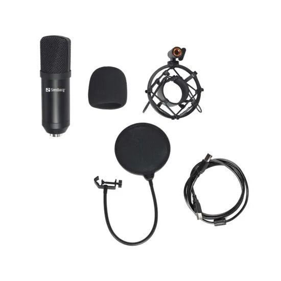 Sandberg Streamer USB Microphone Kit, USB 2.0, Pop Filter, Wind Cover, Shock Mount