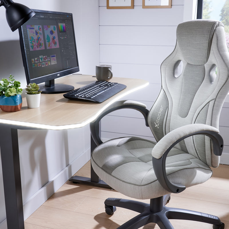 X Rocker | Maverick Fabric Height Adjustable Office Gaming Chair with Natural Lumbar support - Natural/Taupe