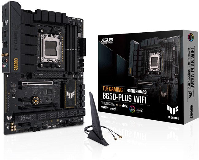 Asus TUF GAMING B650-PLUS WIFI, AMD B650 Motherboard, AM5, ATX, 4 DDR5, HDMI, DP, Wi-Fi 6, 2.5G LAN, PCIe5, 3x M.2