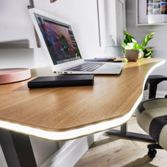 XR Living - Oka Office Desk with LED Lights & Wireless Charging - Oak Effect