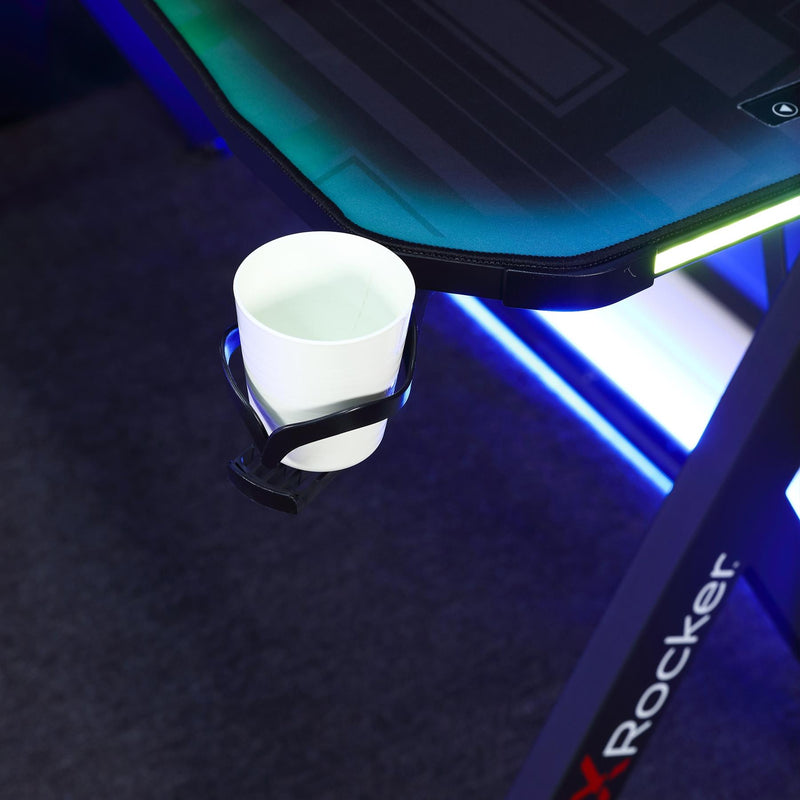 X Rocker Lumio Compact Gaming Desk with 3 Sided app-controlled LED Lighting - Black