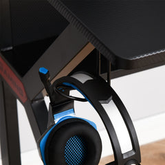 HOMCOM Gaming Desk Computer Table Stable Metal Frame Adjustable Feet w/ Cup Holder Headphone Hook, Cable Basket - Black