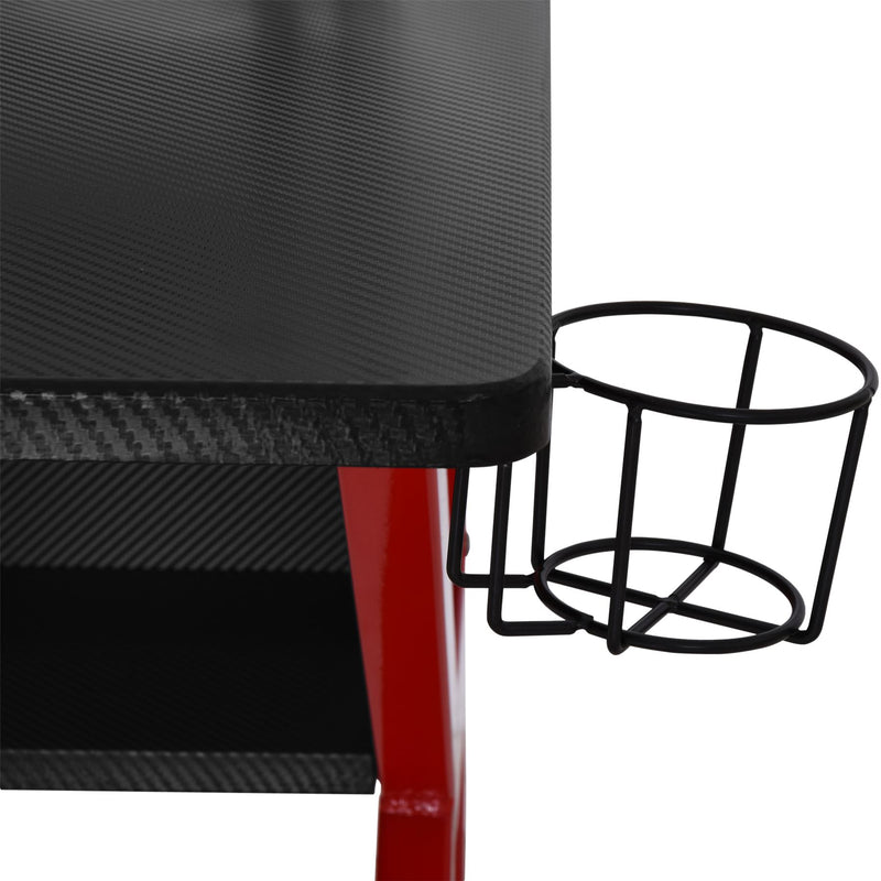 HOMCOM Gaming Desk Computer Table Stable Metal Frame Adjustable Feet w/ Cup Holder Headphone Hook, Cable Basket - Red