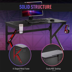 HOMCOM Gaming Desk Computer Table Racing Style for E-sport Room Office PC Workstation with Rotatable Cup Holder, Black