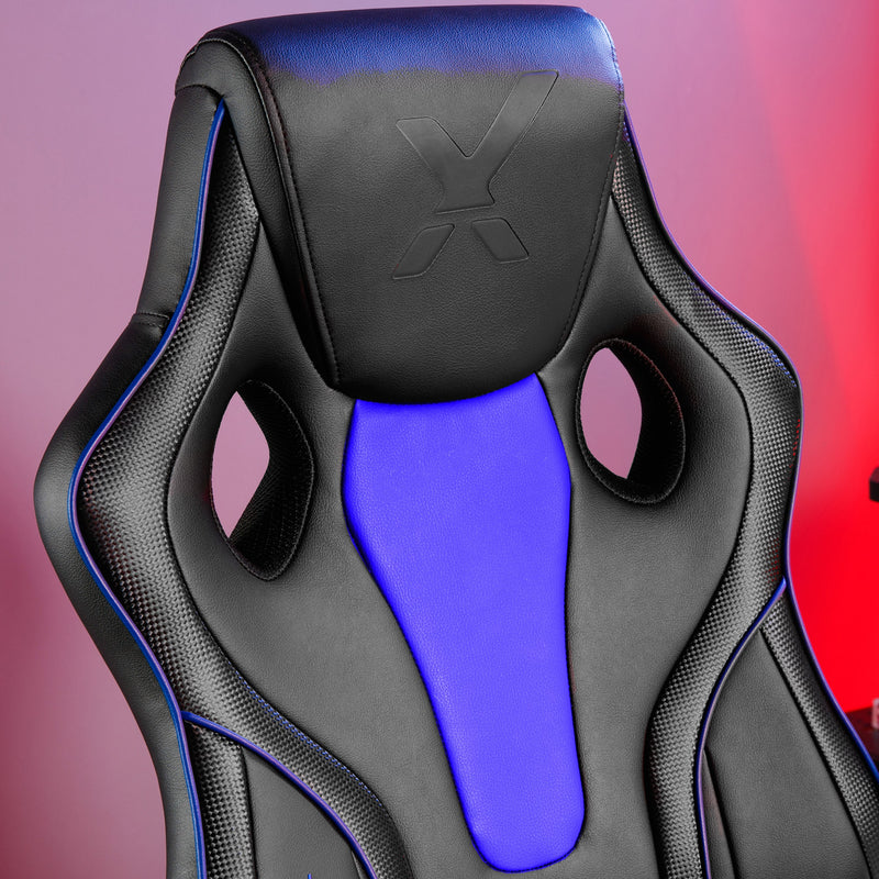 X Rocker | Maverick Height Adjustable Office Gaming Chair with Natural Lumbar support - Blue/Black