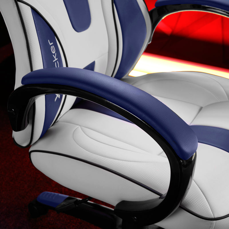 X Rocker | Maverick Height Adjustable Office Gaming Chair with Natural Lumbar support - White/Blue