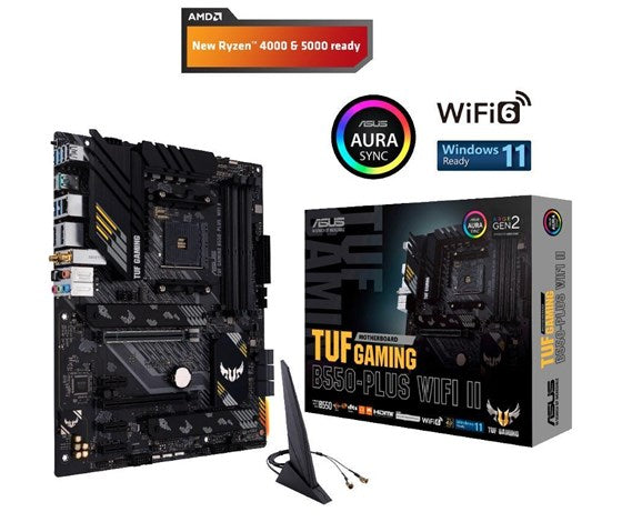 Asus TUF GAMING B550-PLUS WIFi II, AMD B550 Motherboard, AM4, ATX, 4 DDR4, HDMI, DP, AX Wi-Fi, 2.5GB LAN, RGB Lighting, M.2