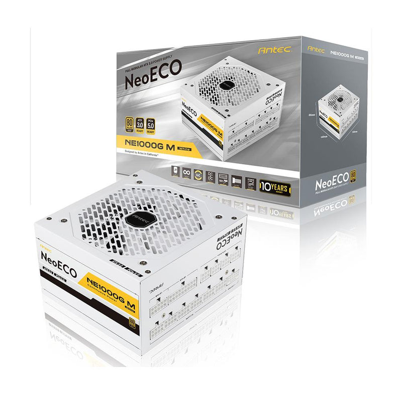 Antec NE1000G M, White, 80PLUS Gold, 83A, 120mm FDB Fan, ATX3.0 PSU