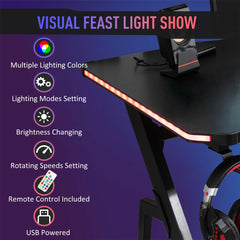 HOMCOM Gaming Desk Racing Style with RGB Lights - Black