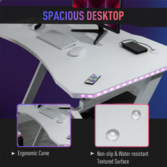 HOMCOM Gaming Desk Racing Style with RGB LED Lights - White