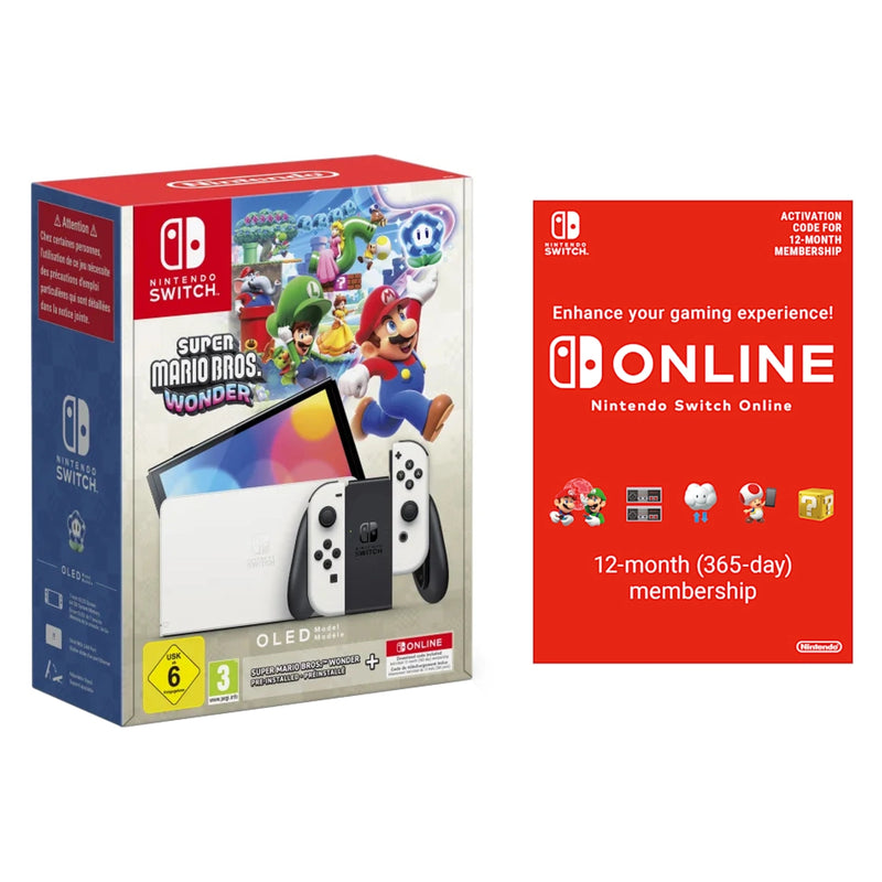 Switch OLED Model (White) + Super Mario Bros. Wonder + Nintendo Switch Online - 1 Year Membership