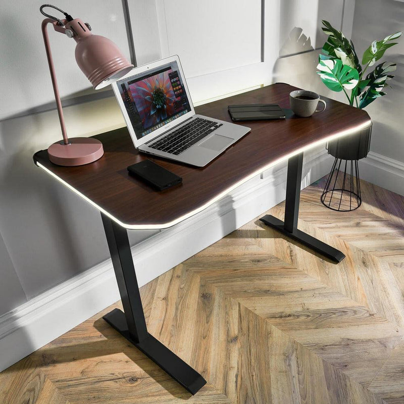 XR Living - Oka Office Desk with LED Lights & Wireless Charging - Walnut Effect