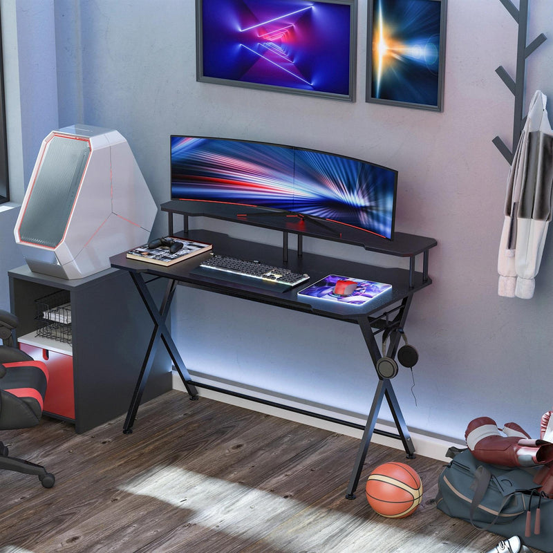 HOMCOM Gaming Desk with Headphone Hook and Curved Front