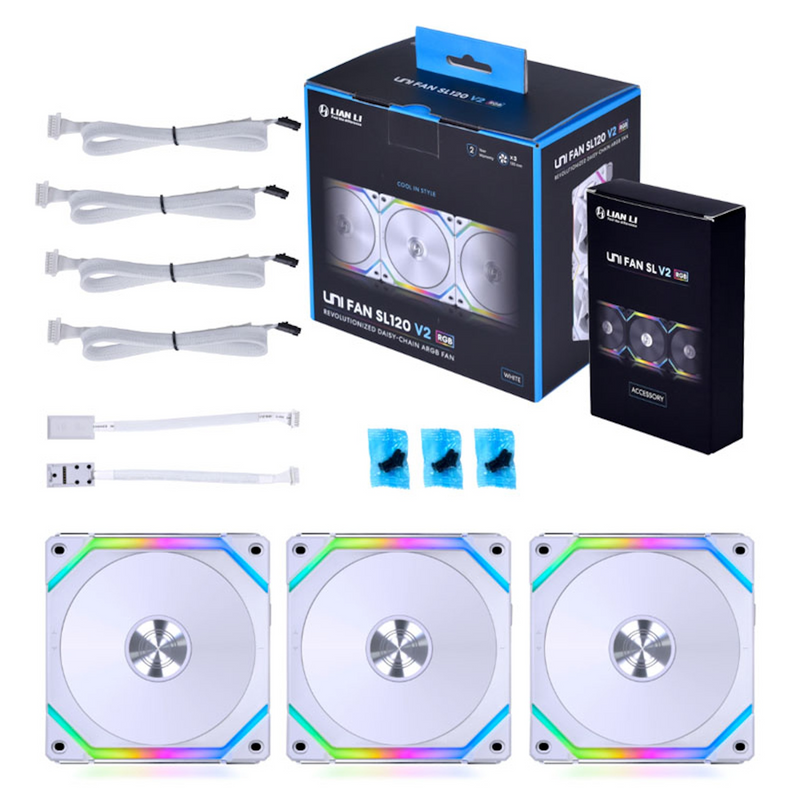 Lian-Li UNI SL120 V2 Addressable RGB White 120mm Fan Triple Pack with Controller