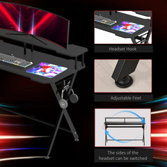 HOMCOM Gaming Desk with Headphone Hook and Curved Front