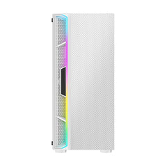 CIT Galaxy White Mid-Tower PC Gaming Case with 1 x LED Strip 1 x 120mm Rainbow RGB Fan Included Tempered Glass Side Panel