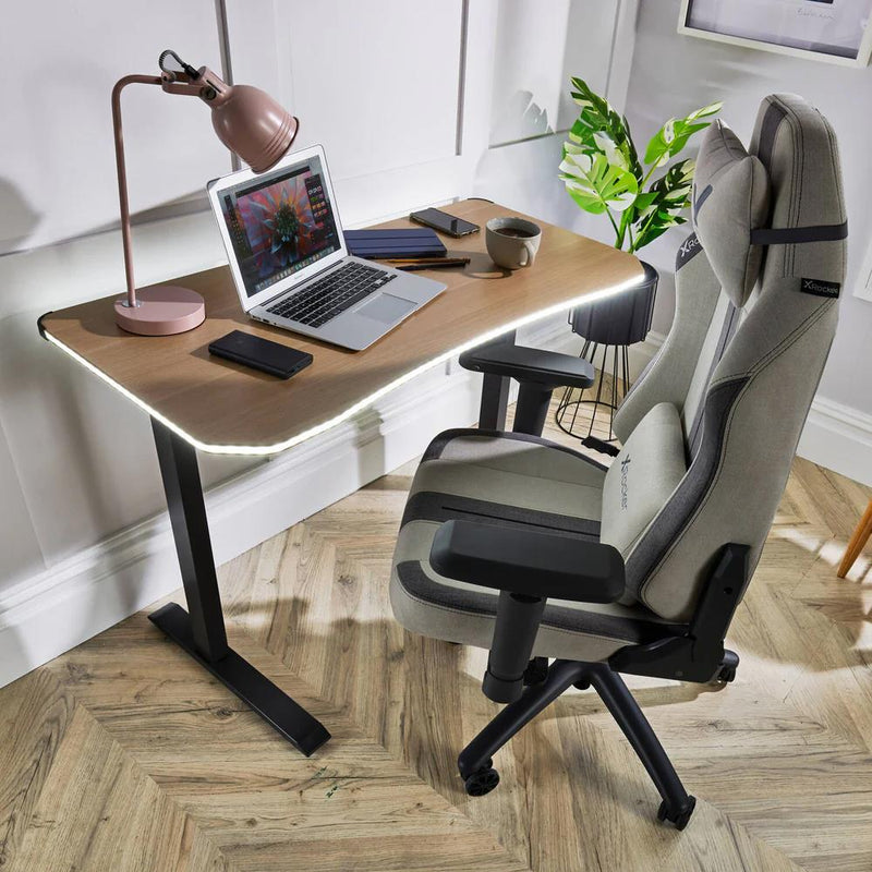 XR Living - Oka Office Desk with LED Lights & Wireless Charging - Oak Effect