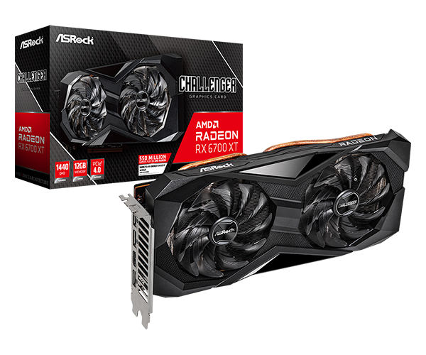 Asrock RX6700 XT CHALLENGER D 12GB OC, 12GB DDR6, PCIe4, HDMI, 3 DP, 2615MHz Clock, Ultra-fit Heatpipes, Overclocked