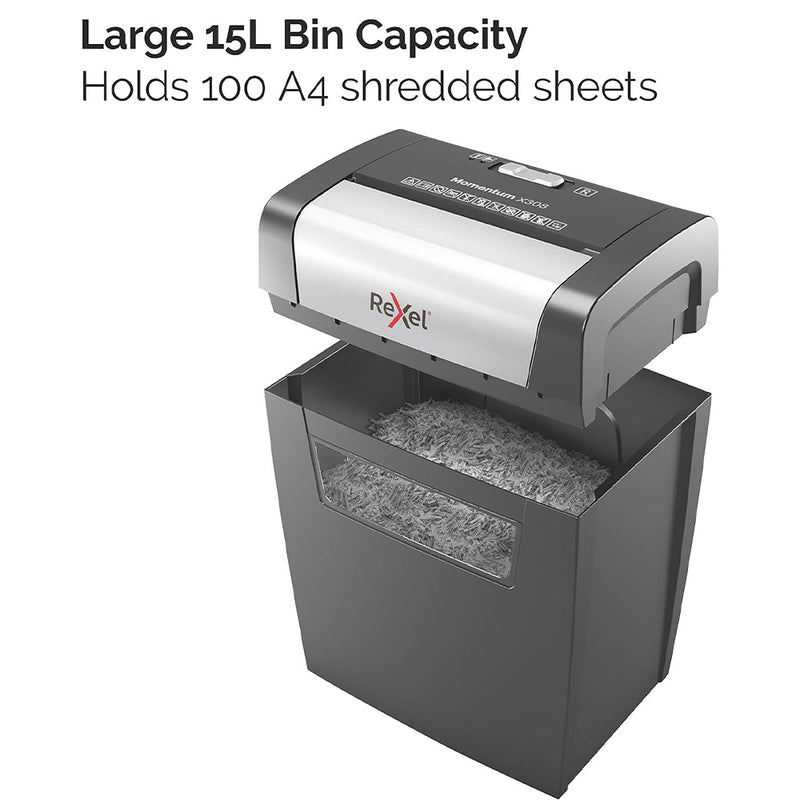 Rexel Momentum X308 (15L) P-3 Cross Cut Shredder - Black