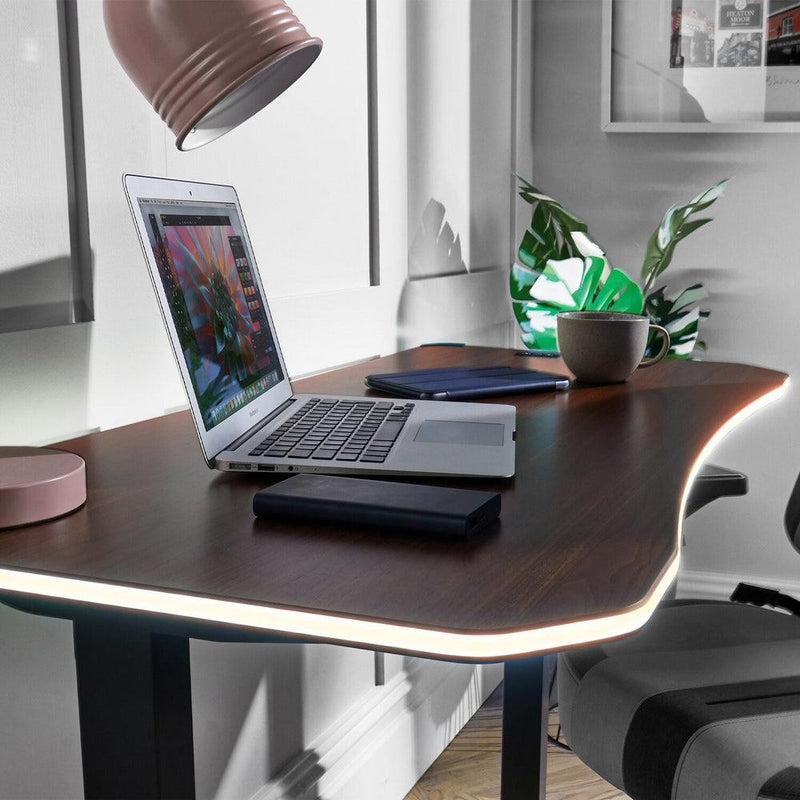 XR Living - Oka Office Desk with LED Lights & Wireless Charging - Walnut Effect