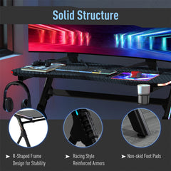 HOMCOM Gaming Desk Gaming Table with RGB LED Lights Racing Style Cup Holder, Cable Management, Black