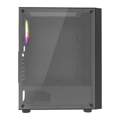 CIT Galaxy Black Mid-Tower PC Gaming Case with 1 x LED Strip 1 x 120mm Rainbow RGB Fan Included Tempered Glass Side Panel