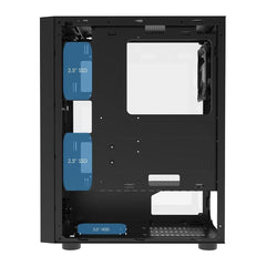 CIT Galaxy Black Mid-Tower PC Gaming Case with 1 x LED Strip 1 x 120mm Rainbow RGB Fan Included Tempered Glass Side Panel