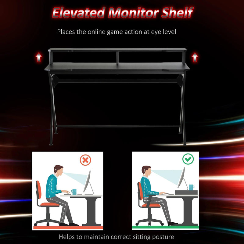 HOMCOM Gaming Desk with Headphone Hook and Curved Front