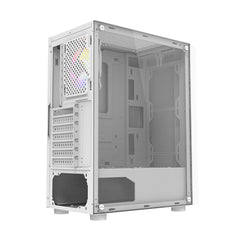 CIT Galaxy White Mid-Tower PC Gaming Case with 1 x LED Strip 1 x 120mm Rainbow RGB Fan Included Tempered Glass Side Panel