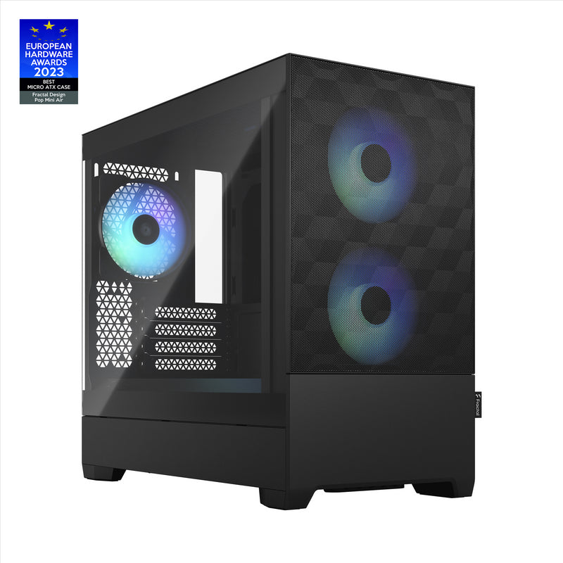 Fractal Design Pop Mini Air RGB (Black TG) Gaming Case w/ Clear Glass Window, Micro ATX, Hexagonal Mesh Front, 3 RGB Fans & ARGB Controller