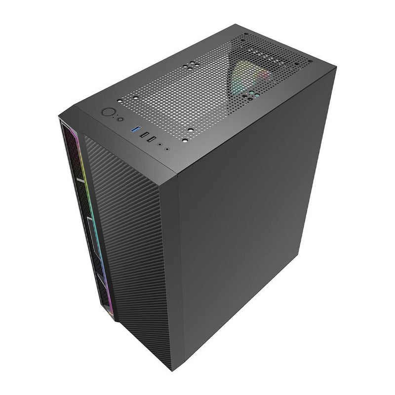 CIT Galaxy Black Mid-Tower PC Gaming Case with 1 x LED Strip 1 x 120mm Rainbow RGB Fan Included Tempered Glass Side Panel