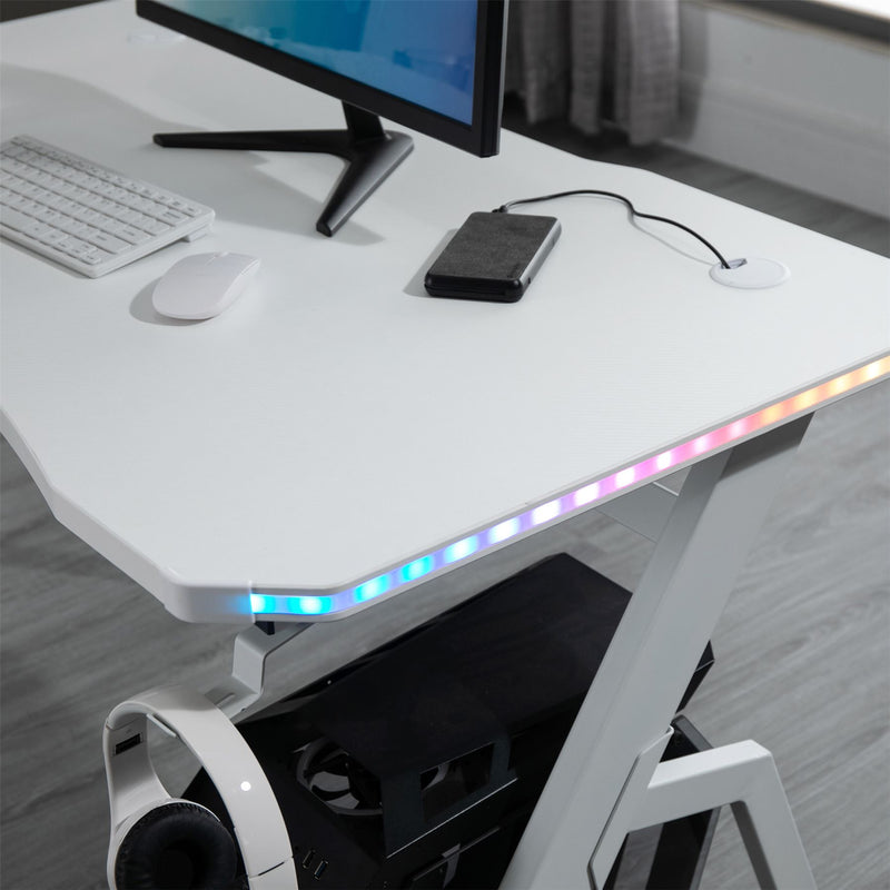 HOMCOM Gaming Desk Racing Style with RGB LED Lights - White