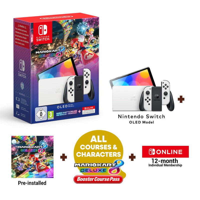 Nintendo Switch OLED (White) + Mario Kart 8 Deluxe + Nintendo Switch Online 1 Year Membership