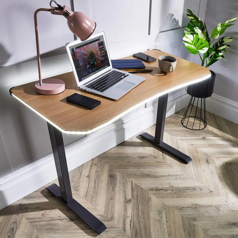 XR Living - Oka Office Desk with LED Lights & Wireless Charging - Oak Effect