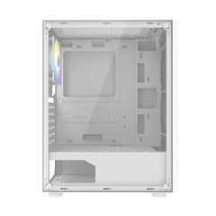 CIT Galaxy White Mid-Tower PC Gaming Case with 1 x LED Strip 1 x 120mm Rainbow RGB Fan Included Tempered Glass Side Panel