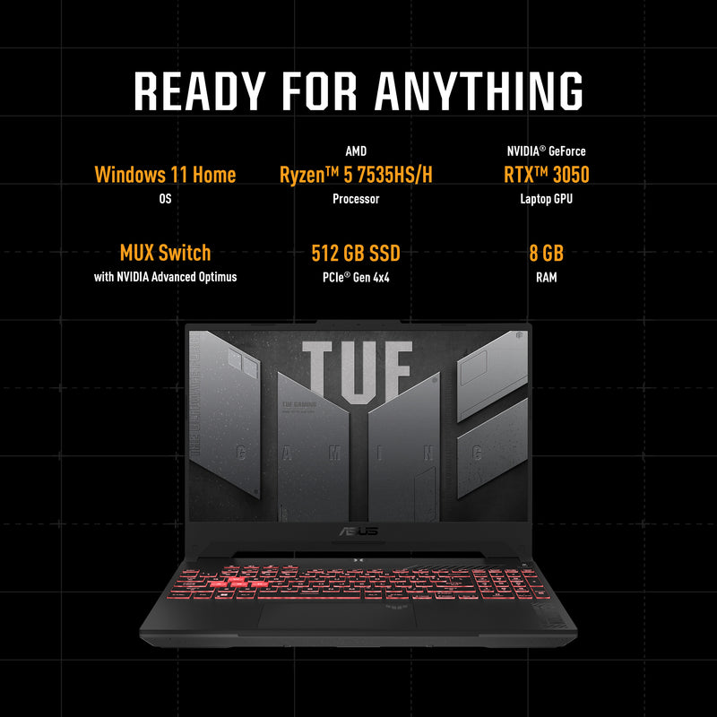 Asus TUF Gaming A15 AMD Ryzen 5, 8GB, 512GB, RTX 3050, 144Hz FHD, 15.6" Gaming Laptop (FA506NC-HN002W)