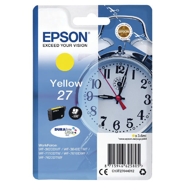 Epson 27 Alarm Clock Yellow Standard Capacity Ink Cartridge 4ml - C13T27044012